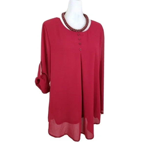 Cestyle ~Women Size L~ Red Long Sleeve Blouse Shirt Top NWT. - Picture 2 of 12